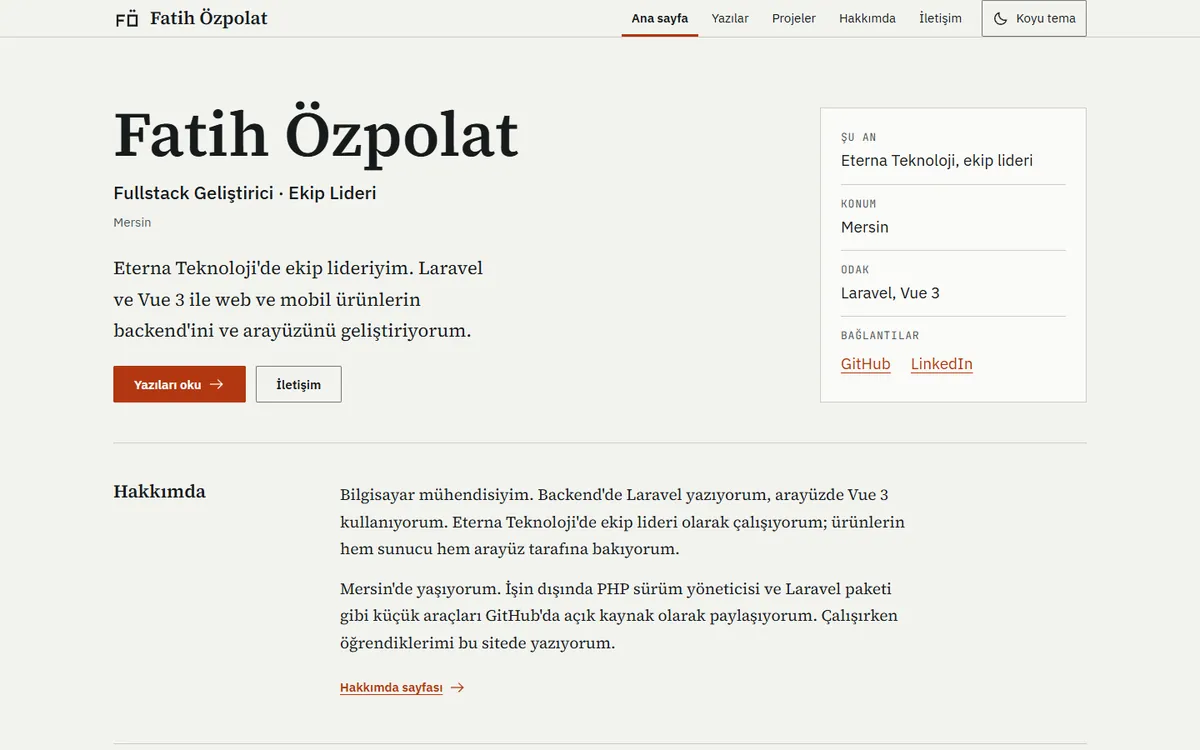 fatihozpolat.com ana sayfası: Fatih Özpolat'ın adı, kısa tanıtımı ve son blog yazıları.